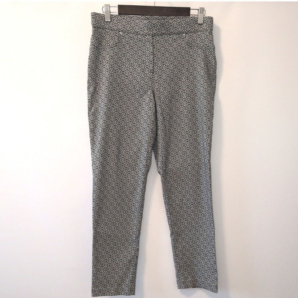 89th & Madison Pull On Pants Women M Black White Geometric Jacquard Slim Leg